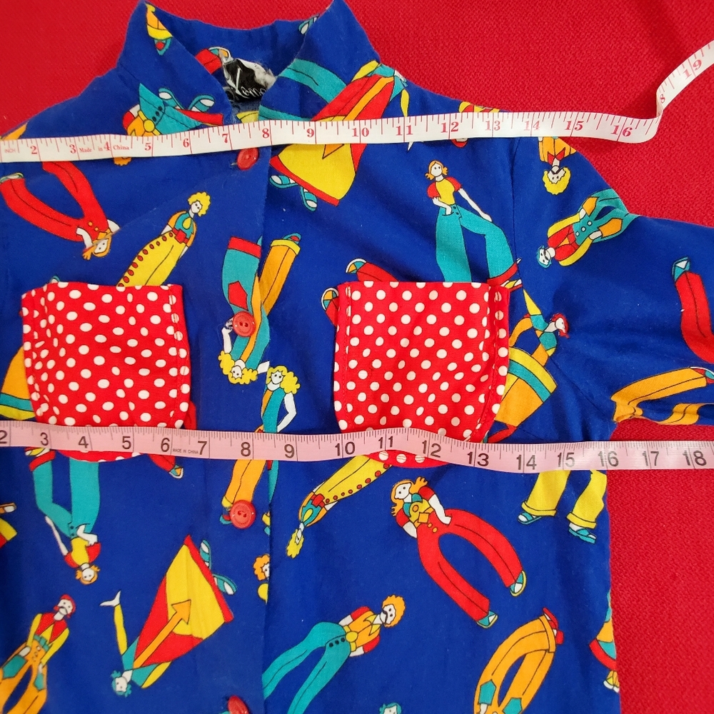 VINTAGE 70s Flairs kitschy graphics long sleeve top blouse sz.5 Peter Max style - Picture 5 of 8